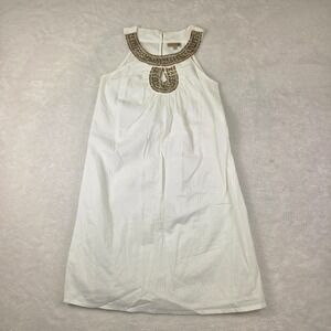 Wayan Natural Wear White Cotton Beaded Halter Shift Dress Womens Small Boho S CH